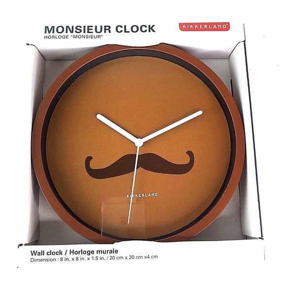 Novelty Handlebar Mustache 8-inch Wall Clock - Picture 1 of 6